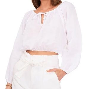 NWT CHELSEA AND VIOLET WHITE LINEN TIE ROUND NECK BLOUSE - Size: Large